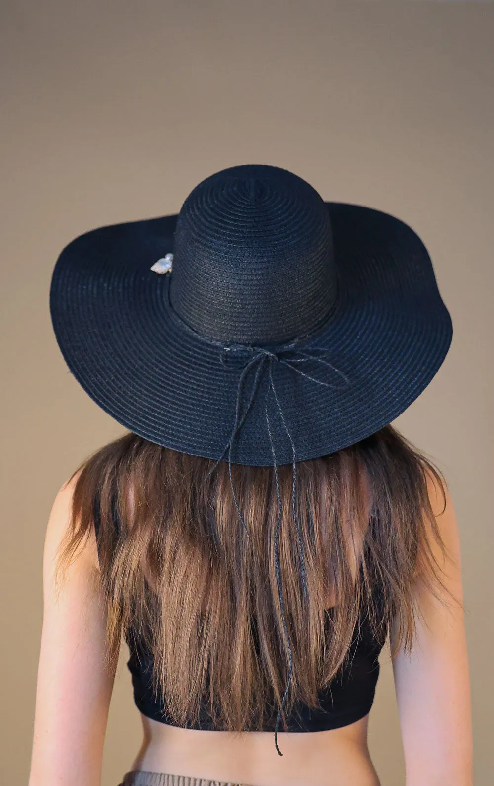 Black Straw Western Shell Detailing Hat