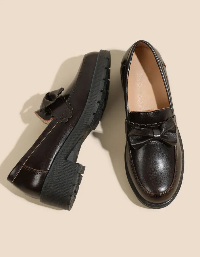 Bowknot British Style Chunky Heel Loafers