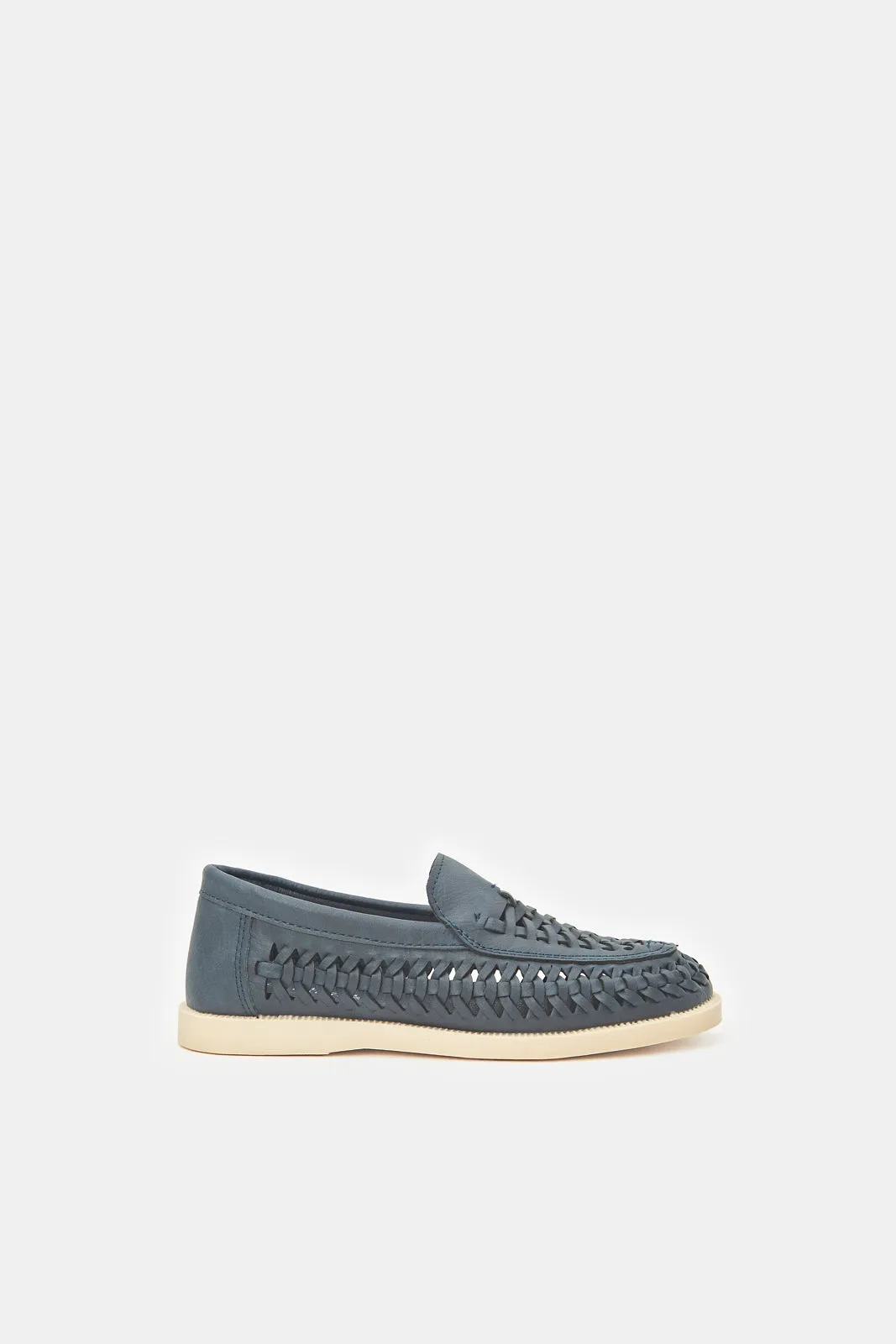 Boys Navy Woven Loafers