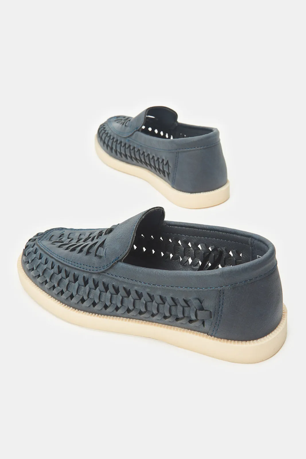 Boys Navy Woven Loafers