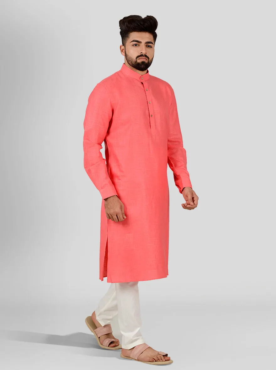 Bright Pink Self Textured Regular Fit Modi Kurta | JadeBlue