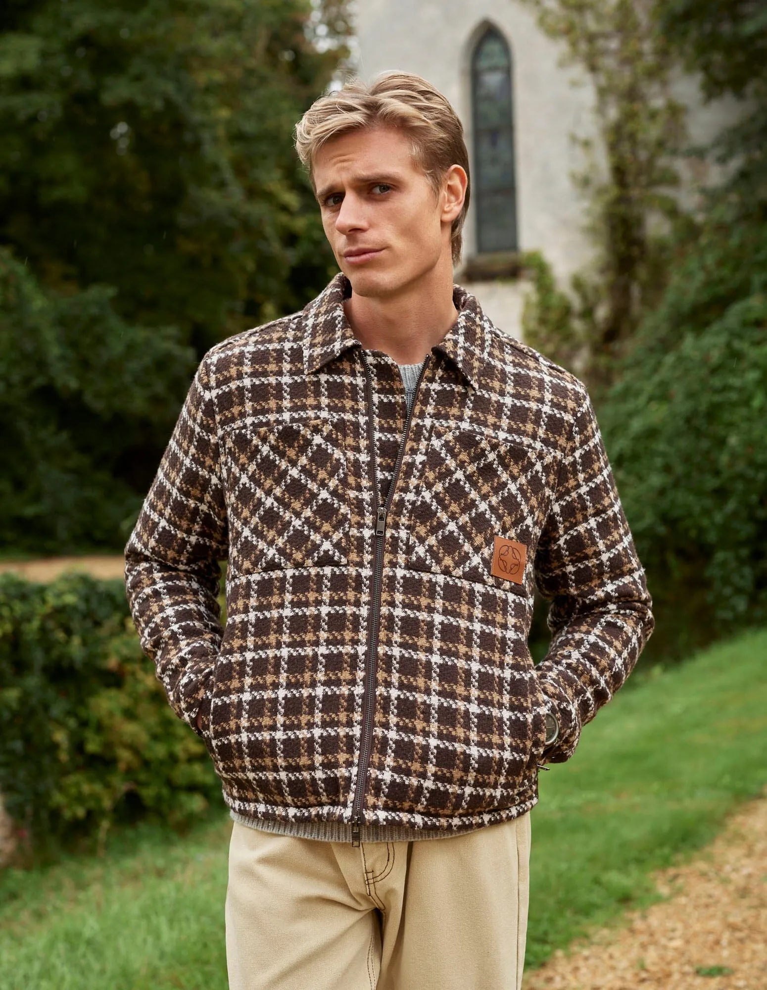 Brown Check Zip Through Jacket