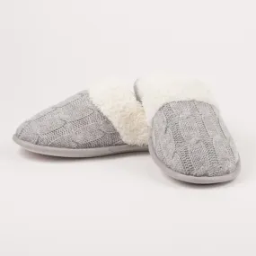 Cable Knit Sherpa Lined Slippers - Gray