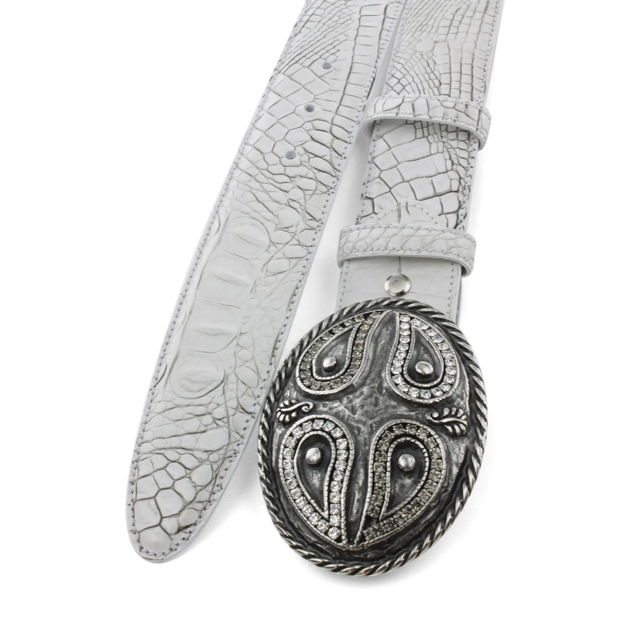 Chalk Mock Caiman Paisley Crystal Belt