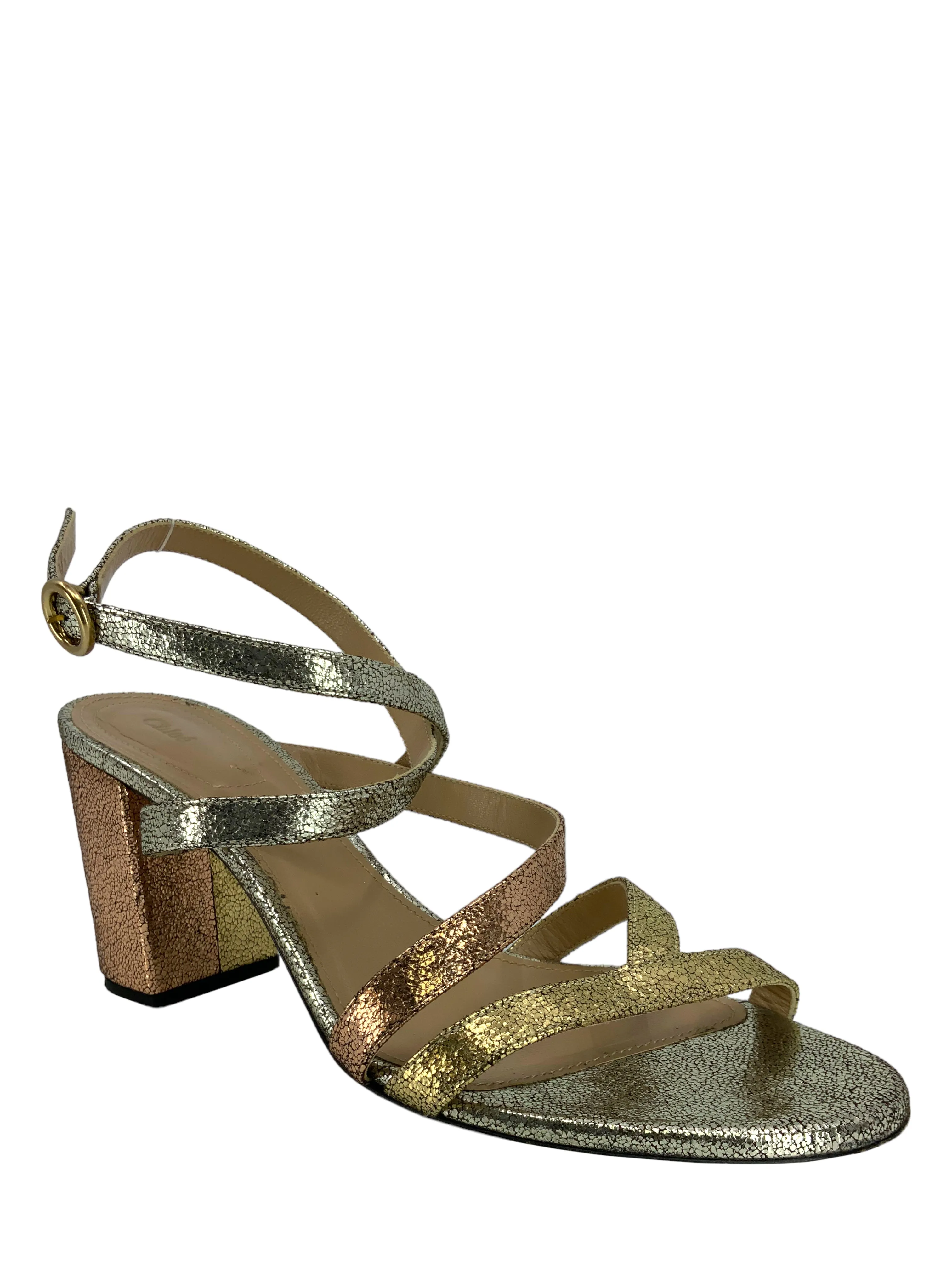 CHLOE Metallic Leather Strappy Sandals Size 9