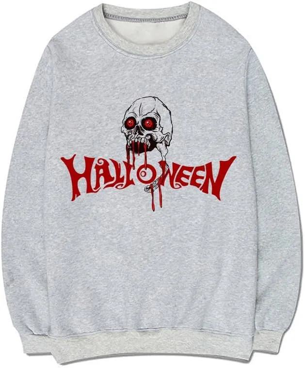 CORIRESHA Scary Skull Sweatshirt Crewneck Long Sleeve Teen Halloween Blood Pullover