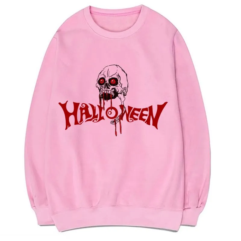 CORIRESHA Scary Skull Sweatshirt Crewneck Long Sleeve Teen Halloween Blood Pullover