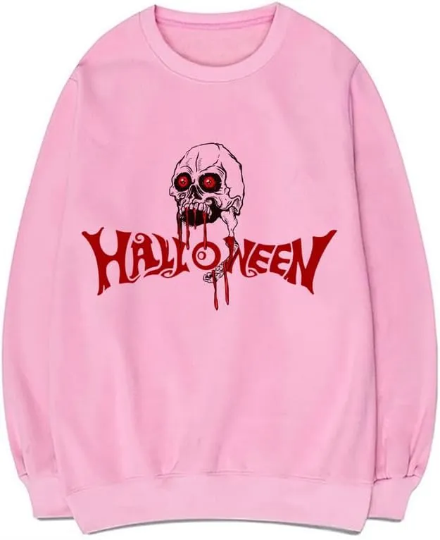 CORIRESHA Scary Skull Sweatshirt Crewneck Long Sleeve Teen Halloween Blood Pullover