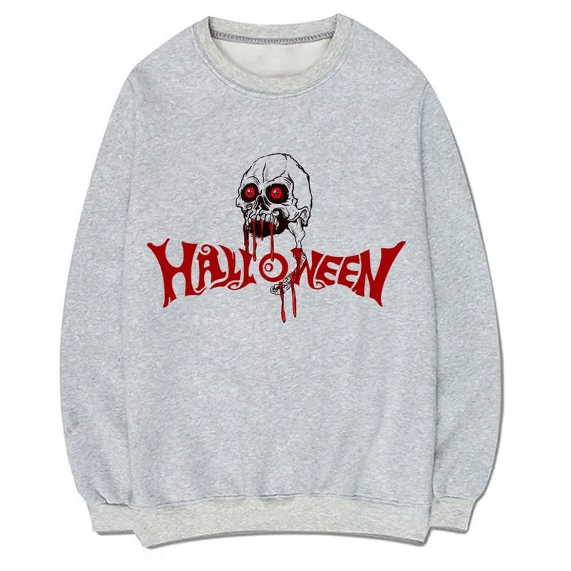 CORIRESHA Scary Skull Sweatshirt Crewneck Long Sleeve Teen Halloween Blood Pullover