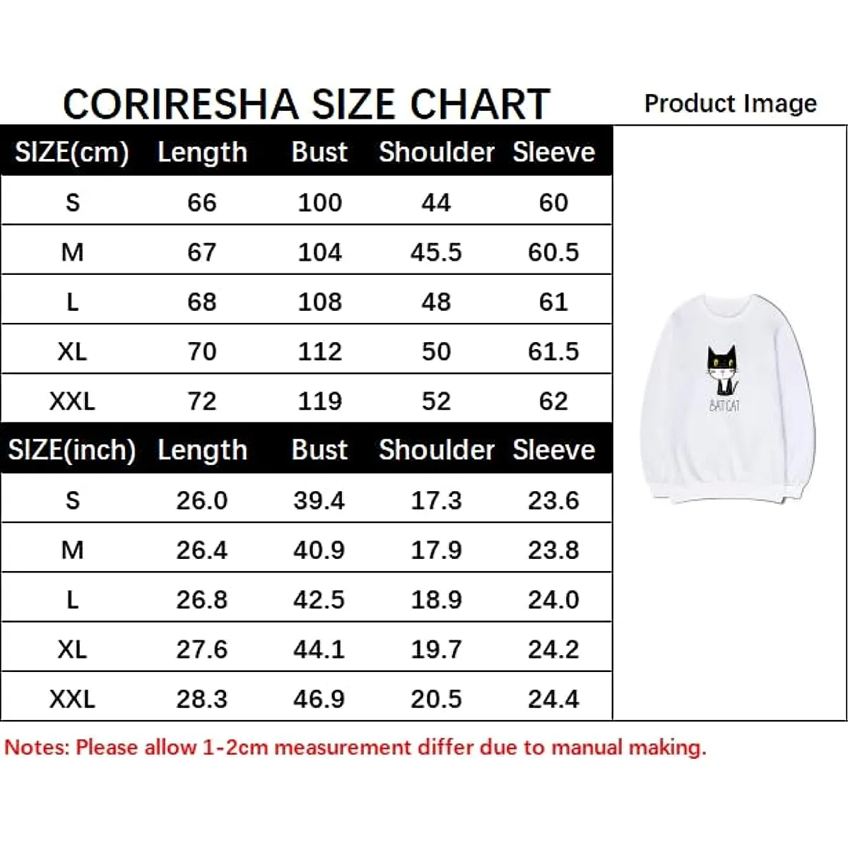 CORIRESHA Unisex Funny Bat Cat Long Sleeve Crewneck Soft Cotton Pullover Sweatshirt