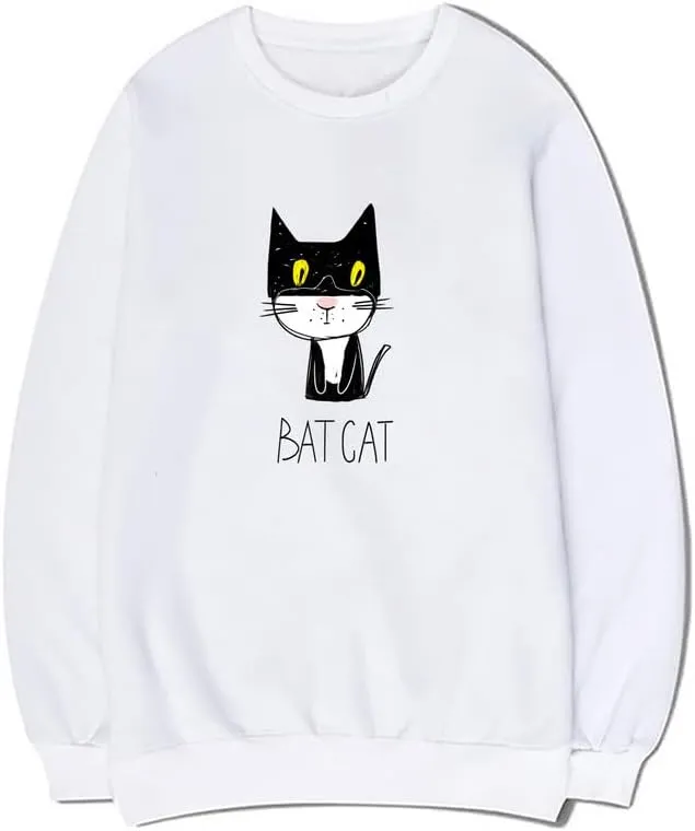 CORIRESHA Unisex Funny Bat Cat Long Sleeve Crewneck Soft Cotton Pullover Sweatshirt