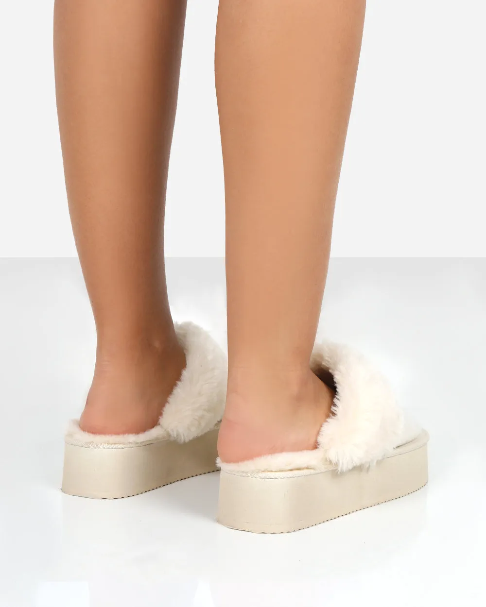 Cosy Cream Faux Suede Platform Slider Slipper