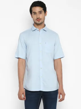 Cotton Sky Blue Slim Fit Self Design Casual Shirt