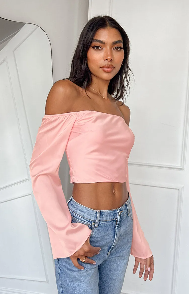 Darcie Pink Satin Long Sleeve Top