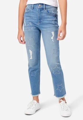 Destructed Embellished Mini Mom Jeans