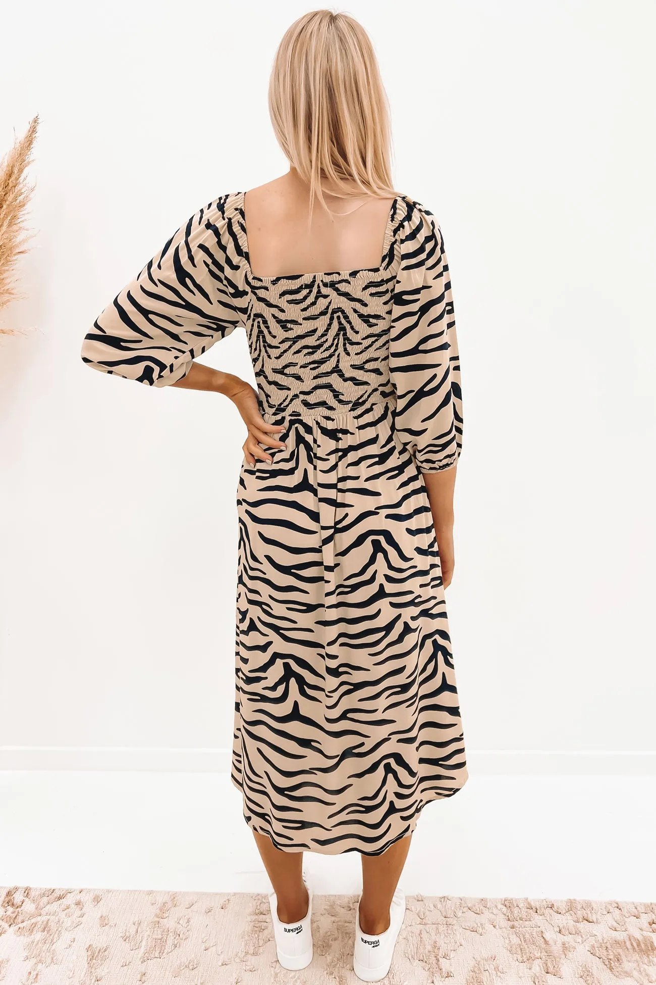 Devon Midi Dress Taupe Zebra