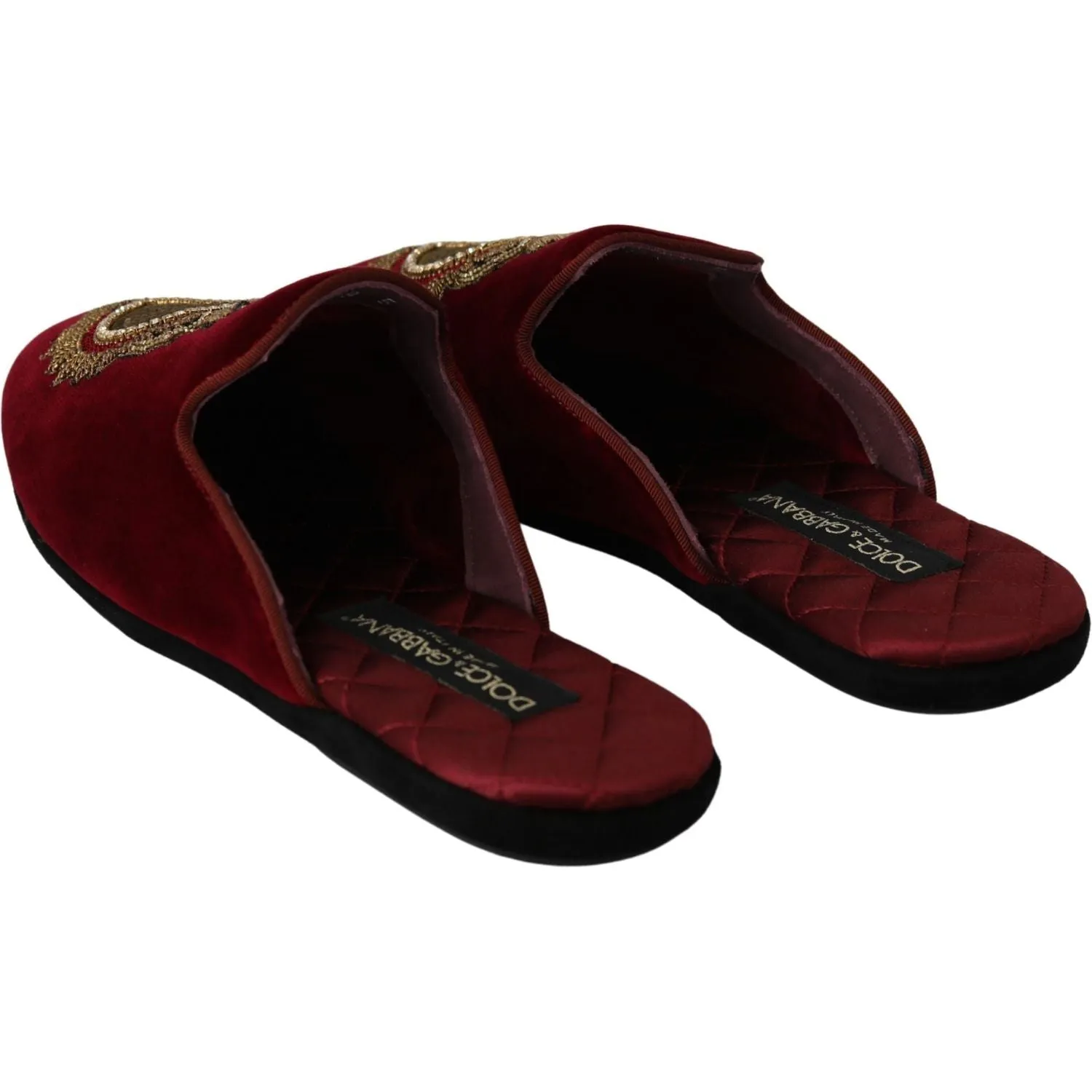 Dolce & Gabbana Red Velvet Embroidered Slides