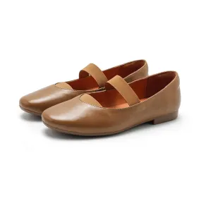 Dwarves Handmade Calfskin Women's Michaela Mary Jane Flats in Khaki/Apricot/Black