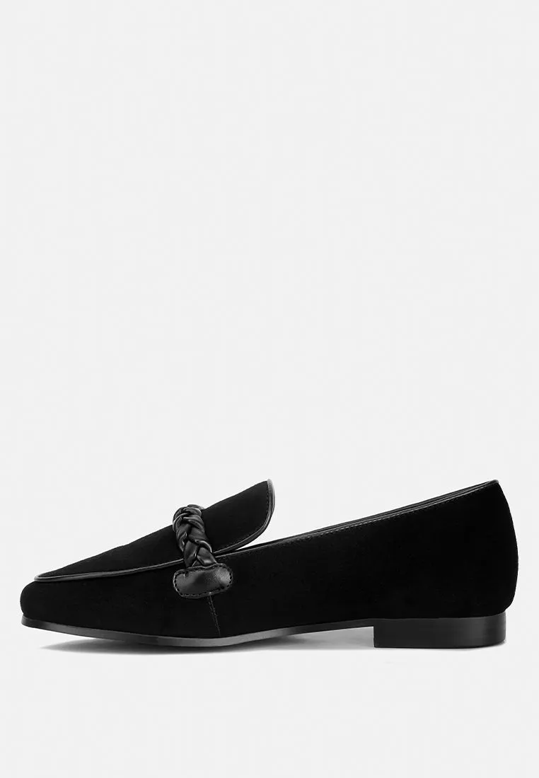 ECHO Suede Leather Braided Detail Loafers In Black