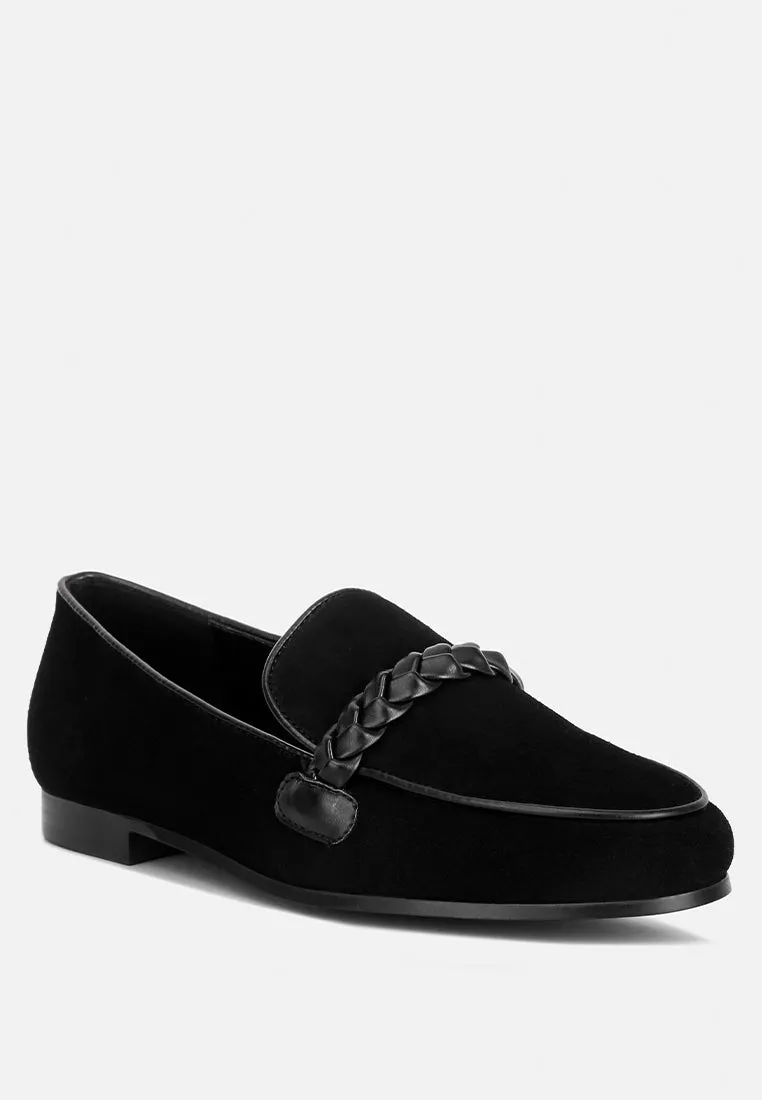 ECHO Suede Leather Braided Detail Loafers In Black