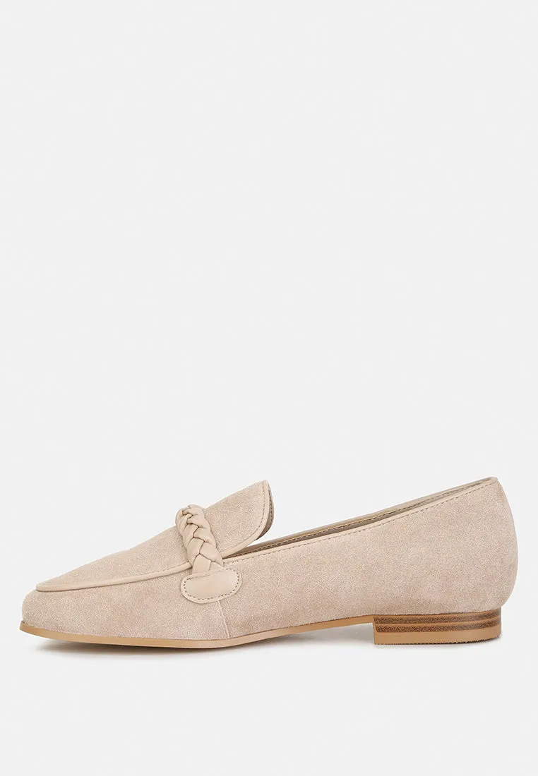 ECHO Suede Leather Braided Detail Loafers In Sand