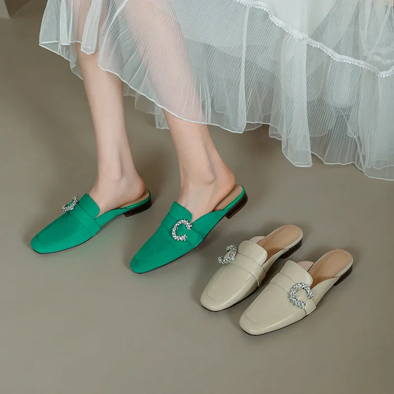 Elara Green Suede Flat Mules