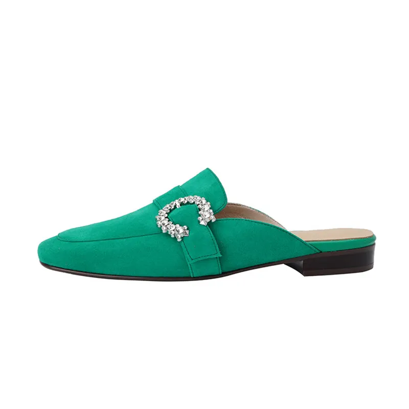 Elara Green Suede Flat Mules