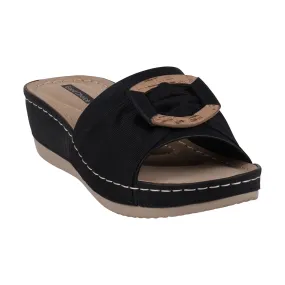 Ellen Black Hardware Comfort Wedge Sandals