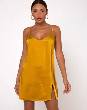 Emilia Slip Dress in Satin Turmeric