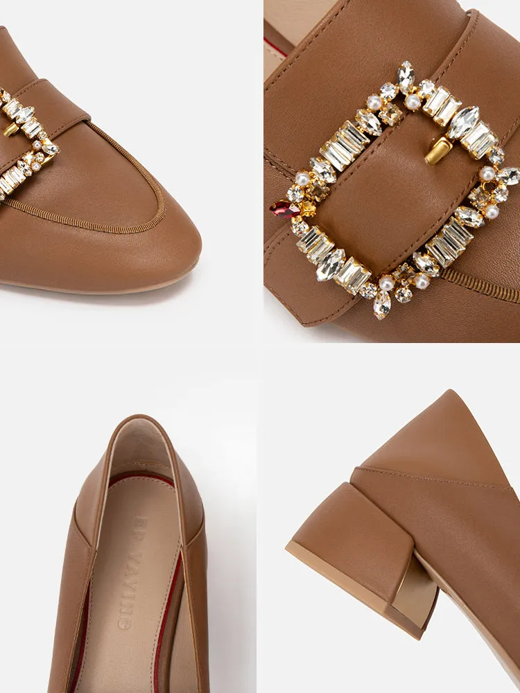 EP YAYING Double E Vine Diamond Buckle Loafers