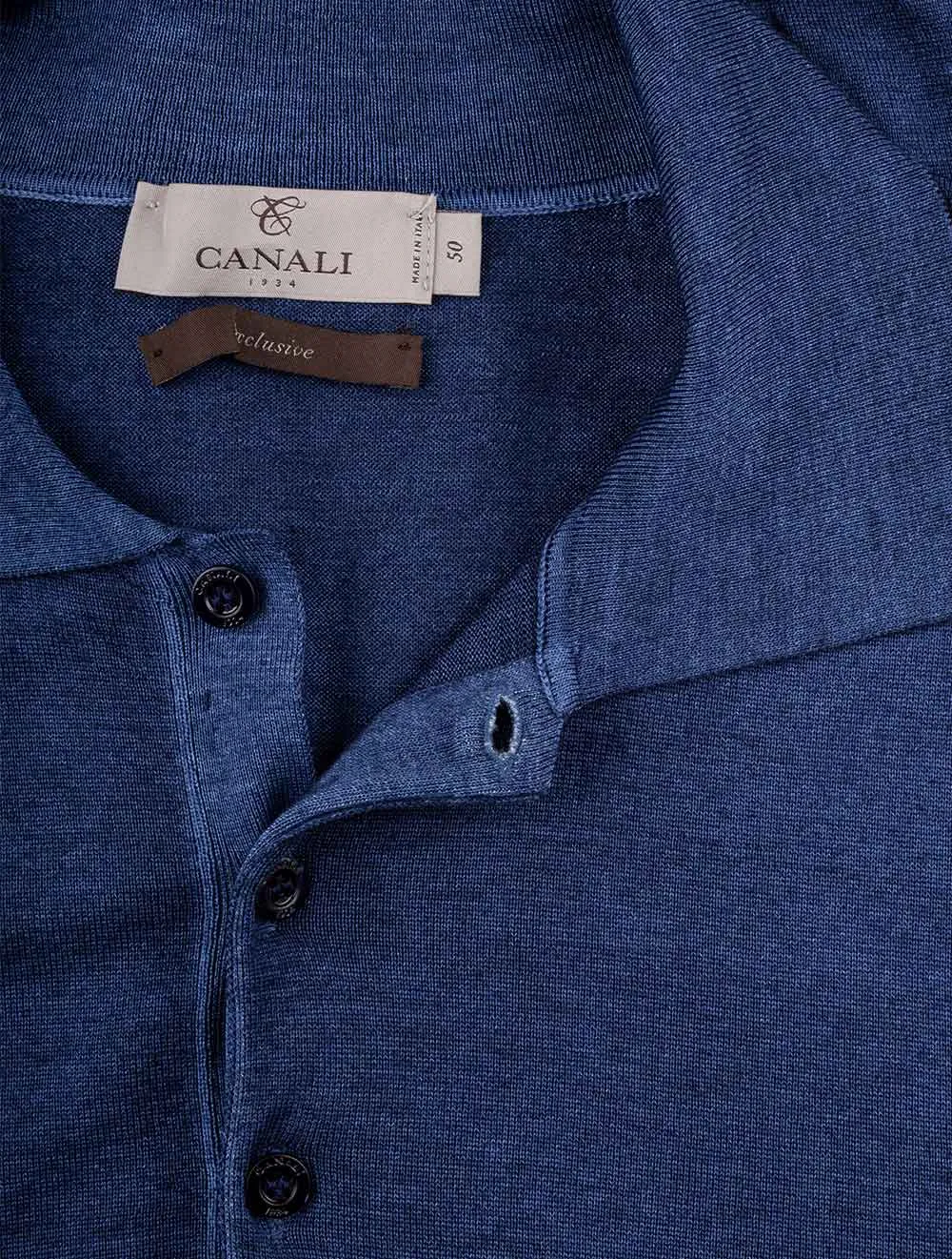 Exculsive Wool & Silk Long Sleeve Polo Blue