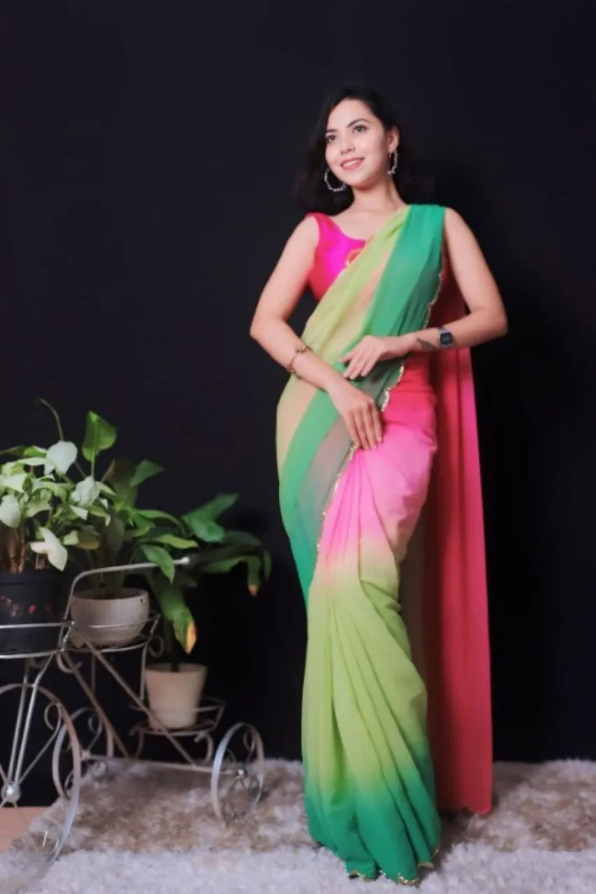 Festival Special Georgette With Handwork Border  Wrap in 1 minute saree