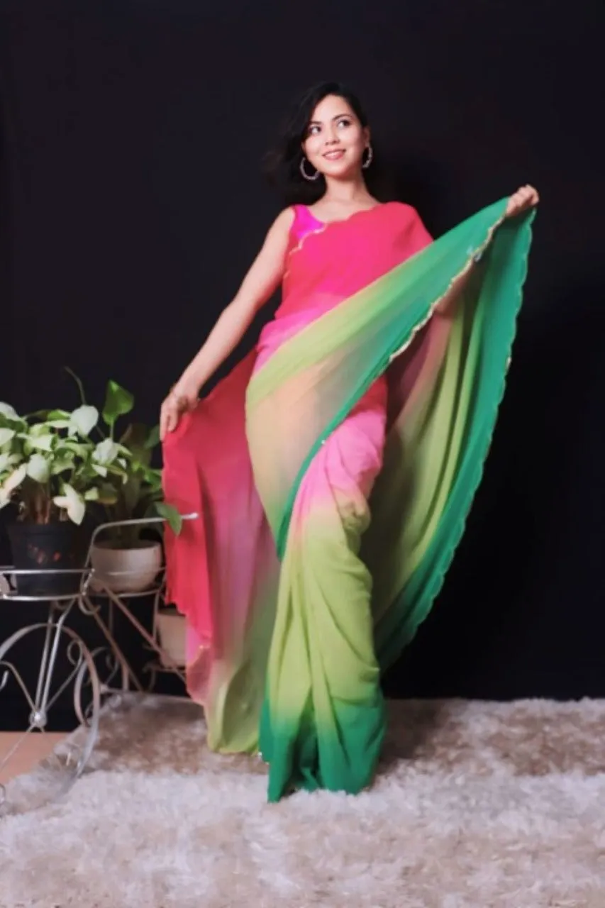 Festival Special Georgette With Handwork Border  Wrap in 1 minute saree