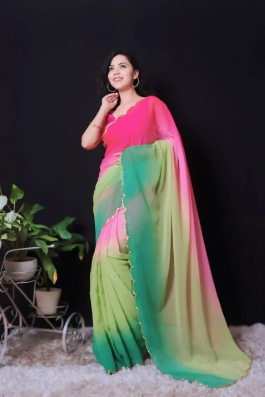 Festival Special Georgette With Handwork Border  Wrap in 1 minute saree