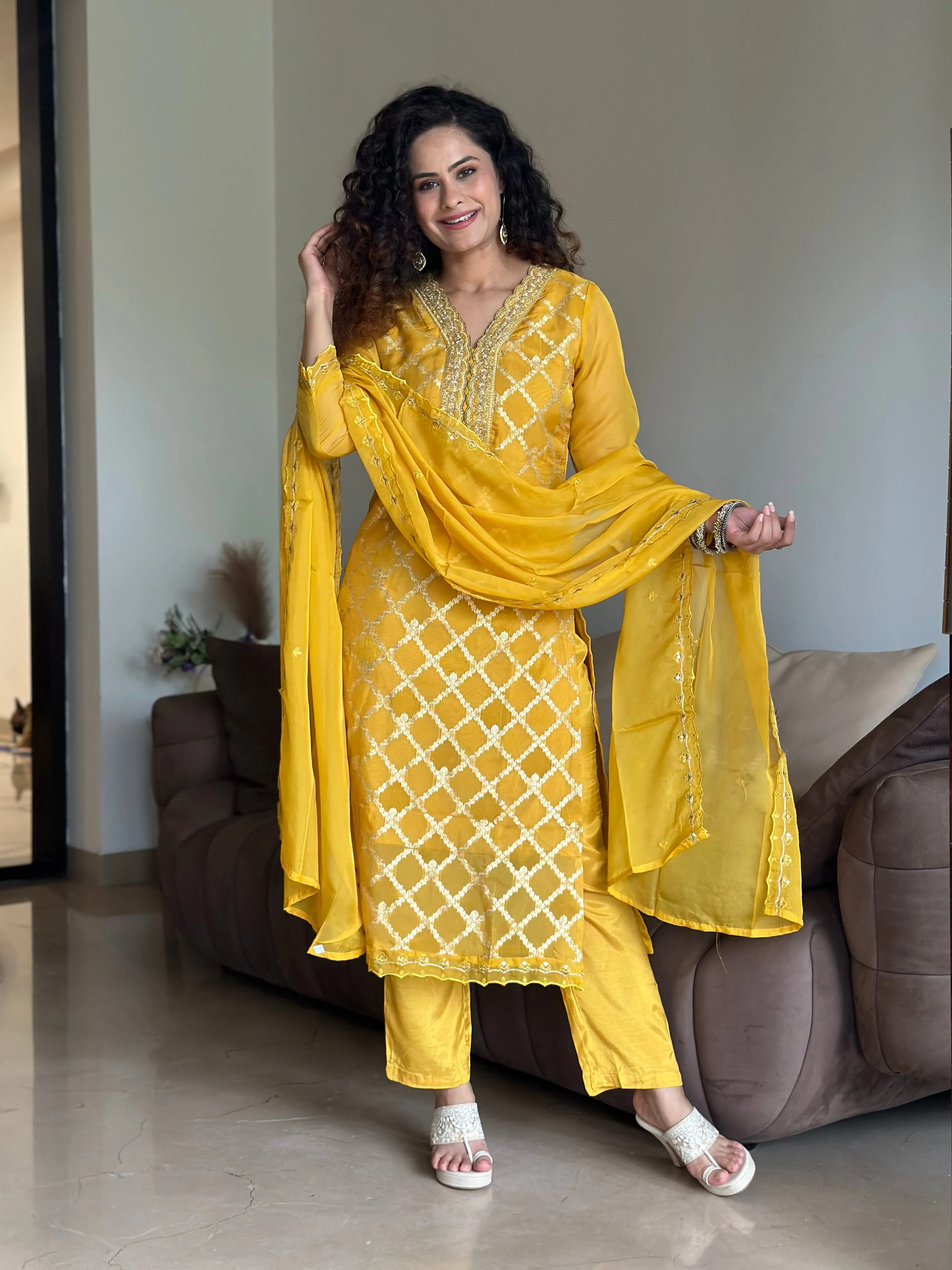 Festive Bright Yellow Kurta Suit Set