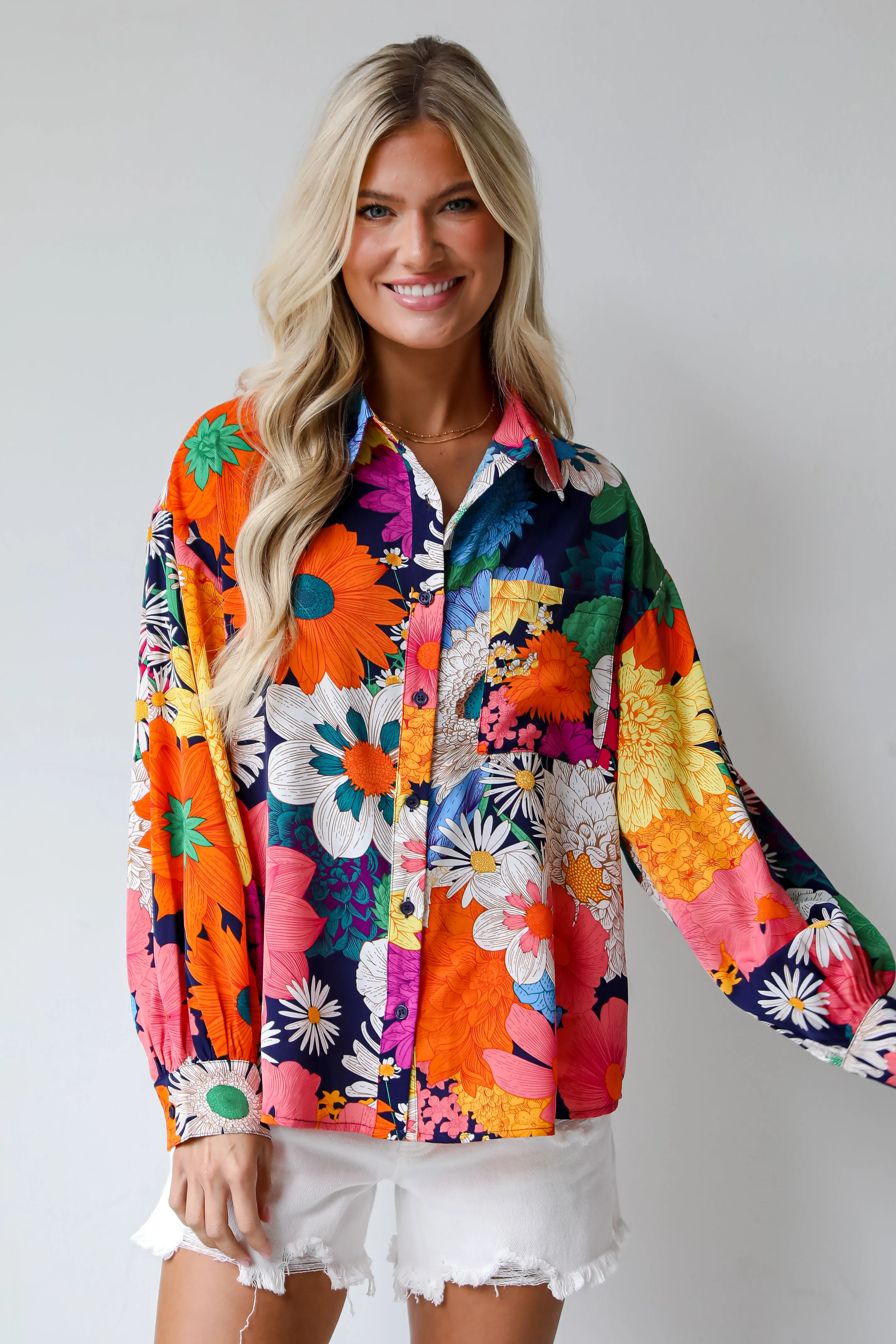 FINAL SALE - Dreamy Effect Navy Floral Blouse