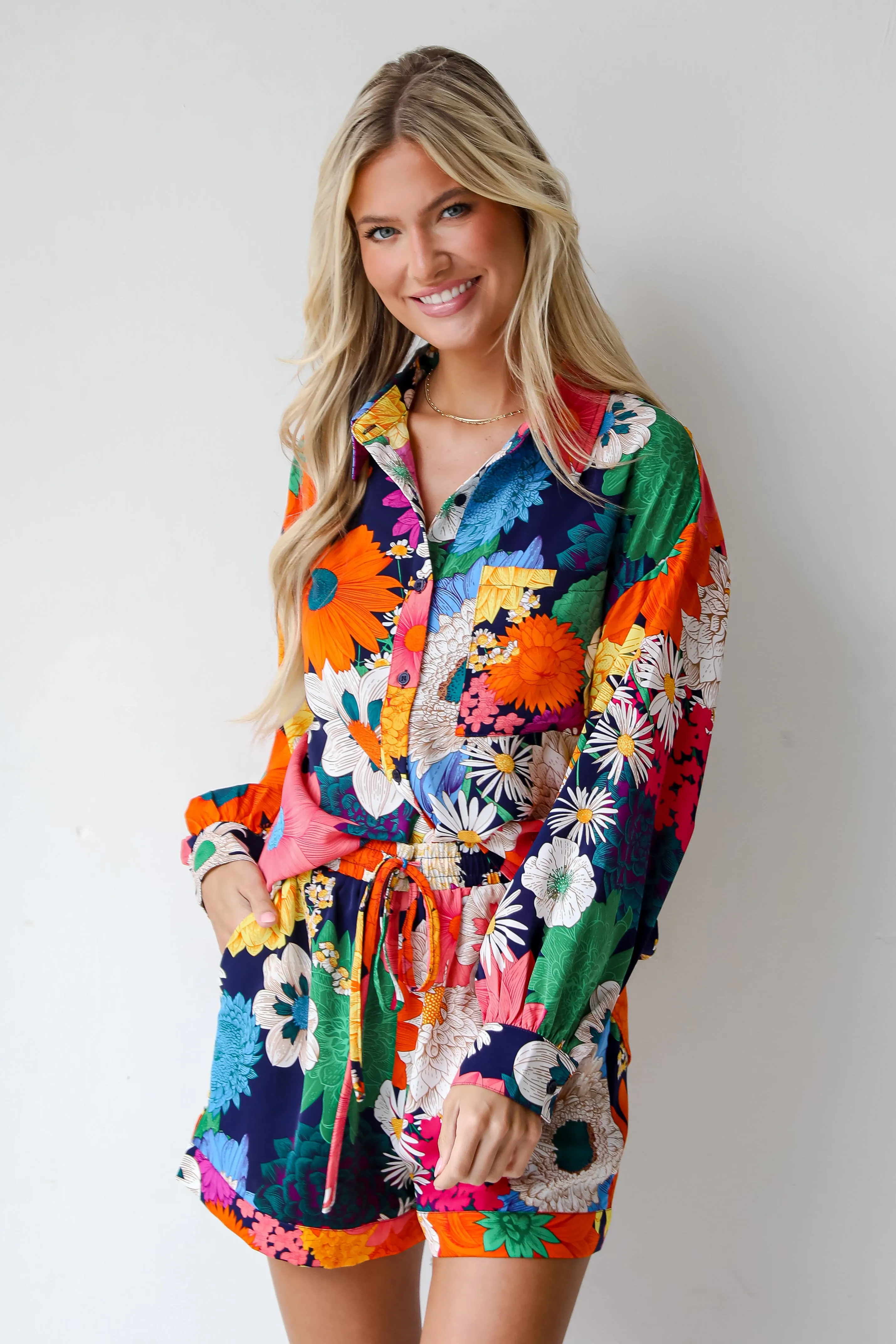 FINAL SALE - Dreamy Effect Navy Floral Blouse