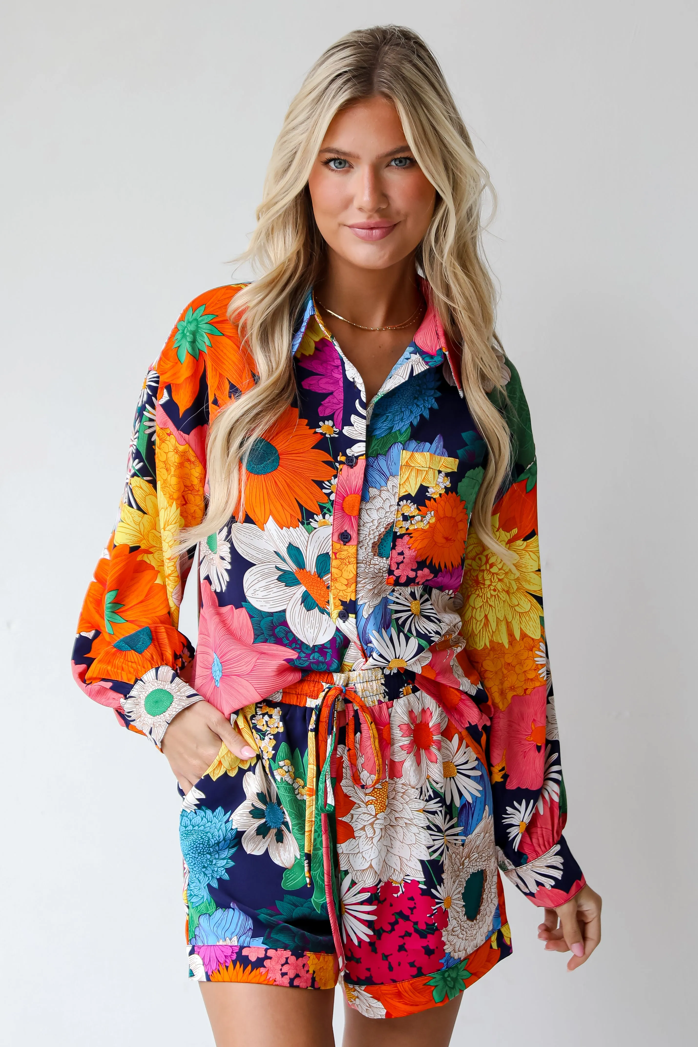 FINAL SALE - Dreamy Effect Navy Floral Blouse