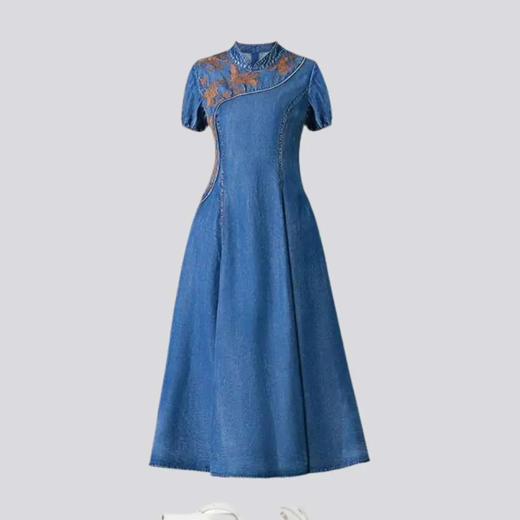 Flared medium wash denim dress