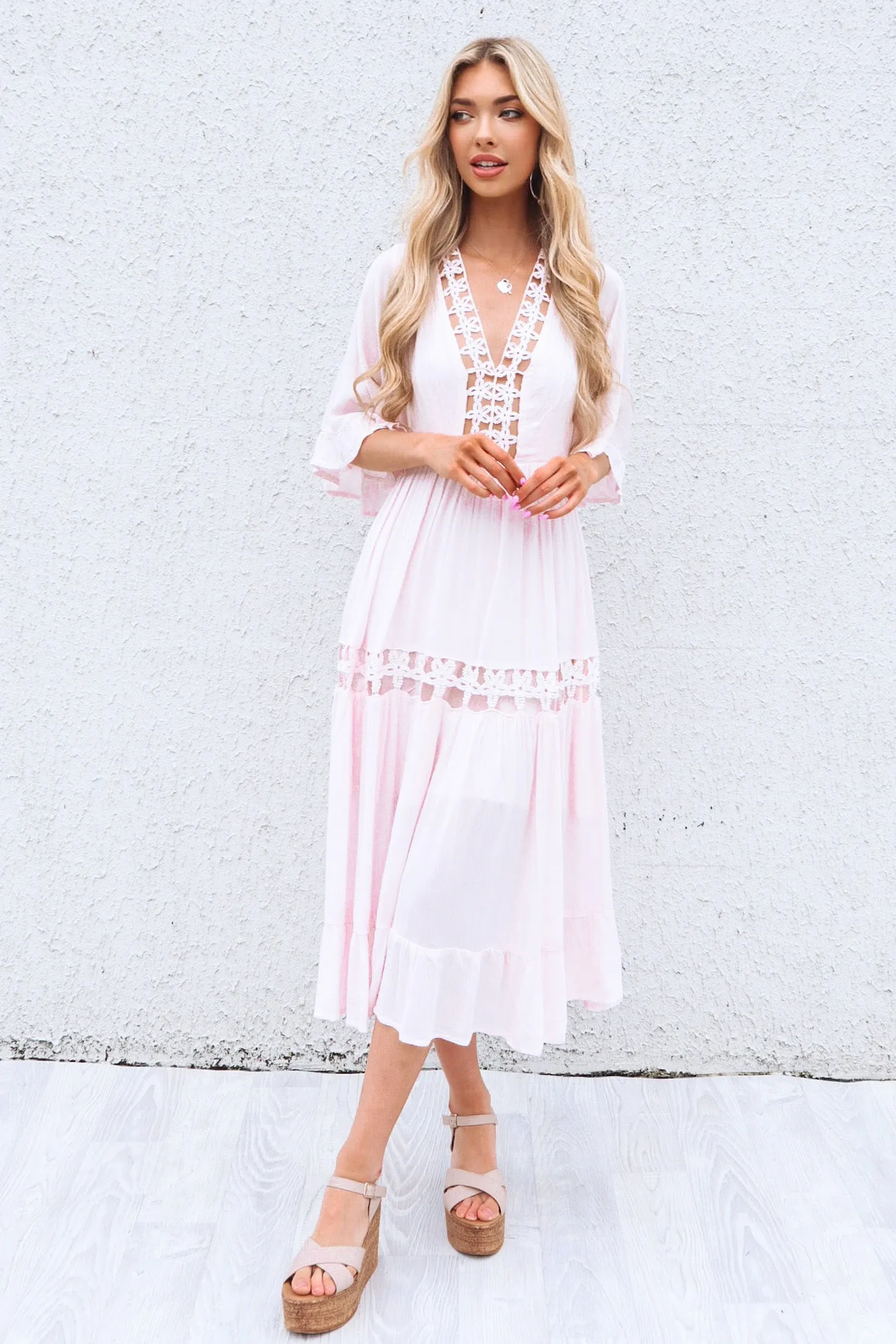 Flora Boho Midi Dress - Pink