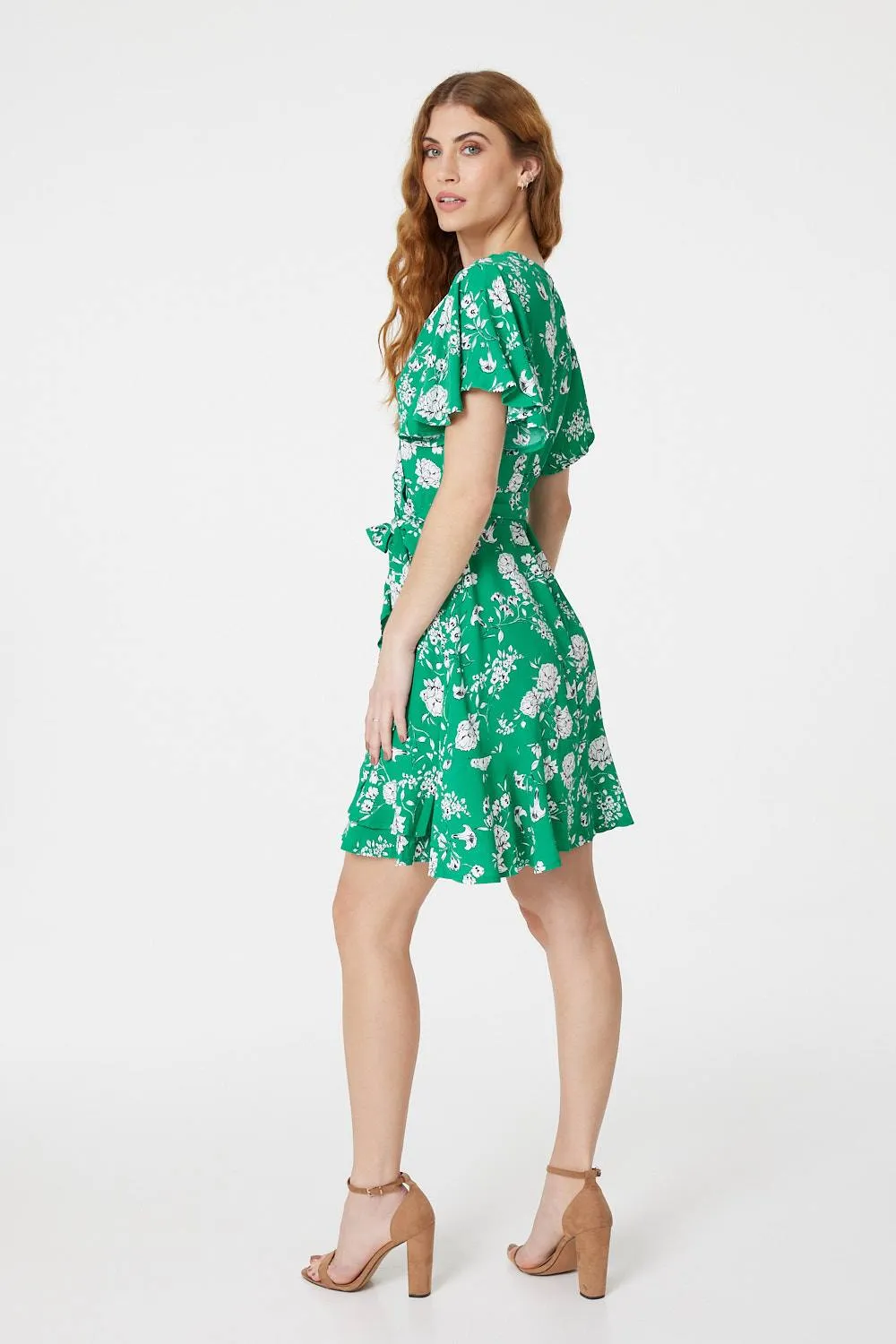 Floral Angel Sleeve Wrap Dress