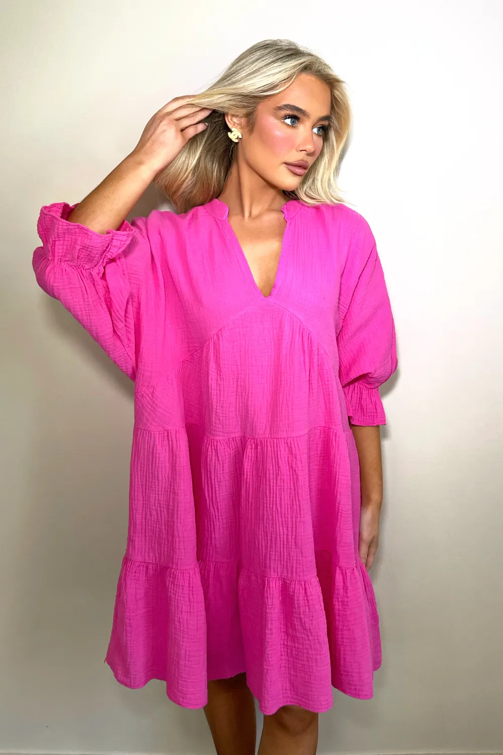 florence pink cheesecloth smock dress