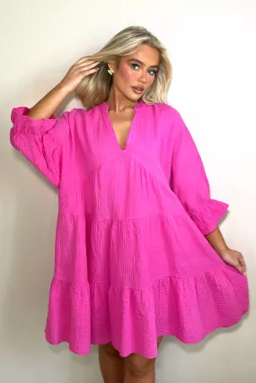 florence pink cheesecloth smock dress