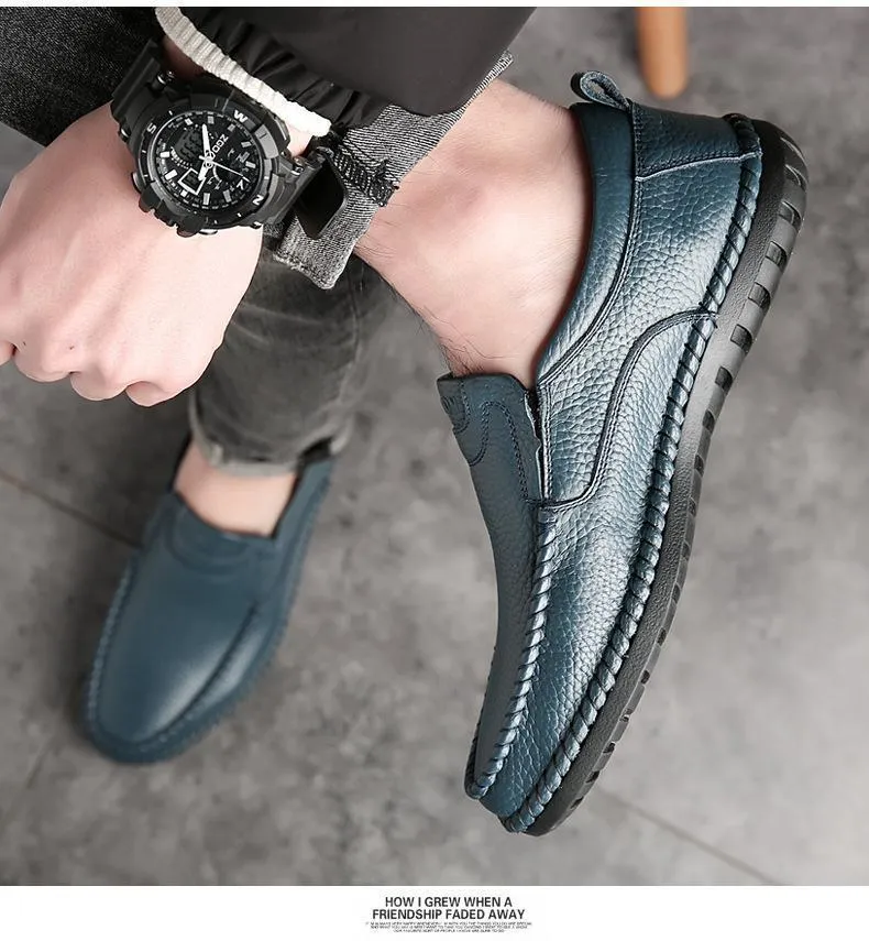 Handmade Genuine Leather Loafers Soft Casual Shoes for Men dress shoes Breathable Driving Shoes