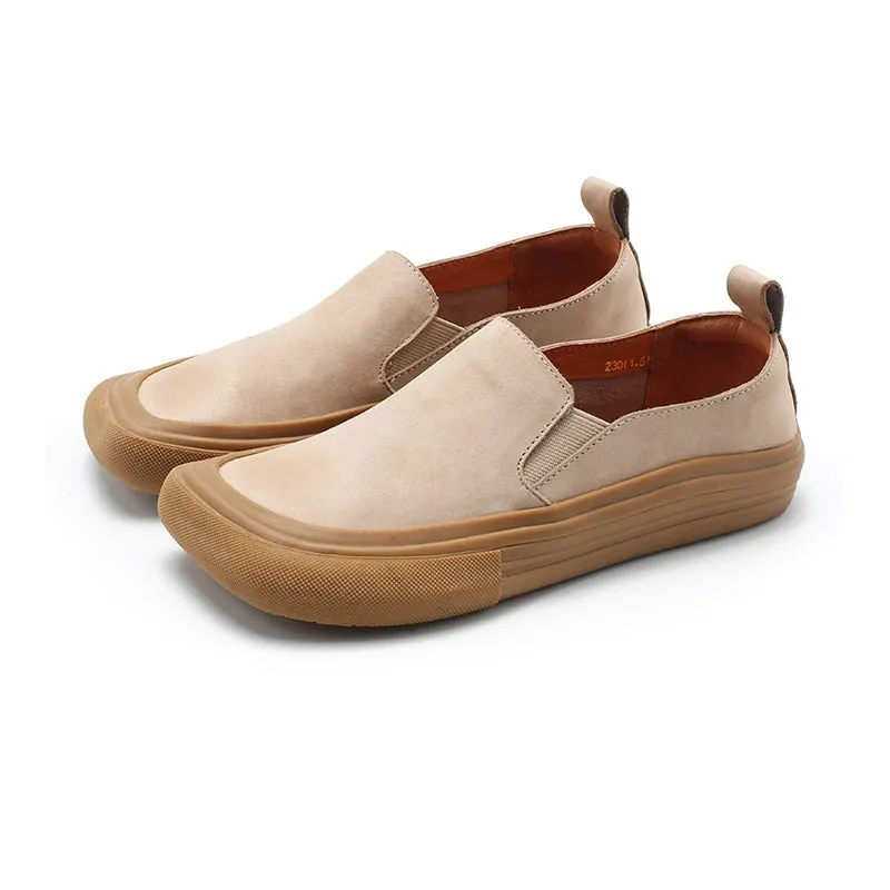 Handmade Square Toe Flats Nubuck Leather Loafers For Women in 6 Colors