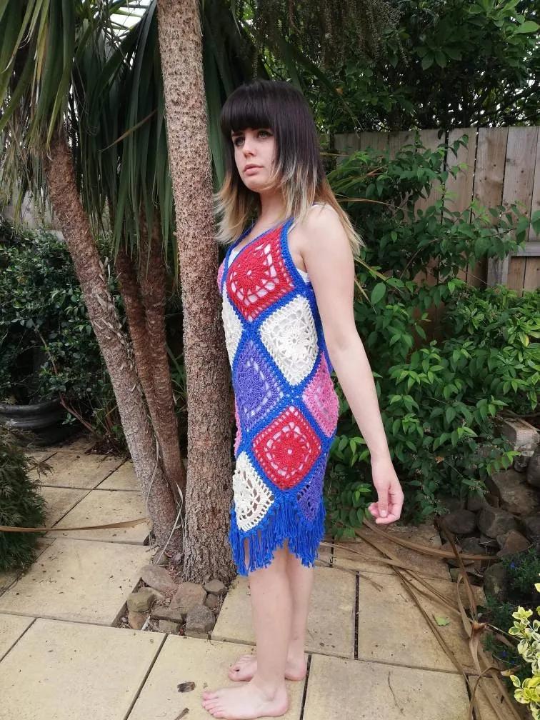 Handmade Unique Boho Crochet Granny Square Dress