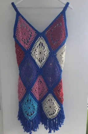 Handmade Unique Boho Crochet Granny Square Dress