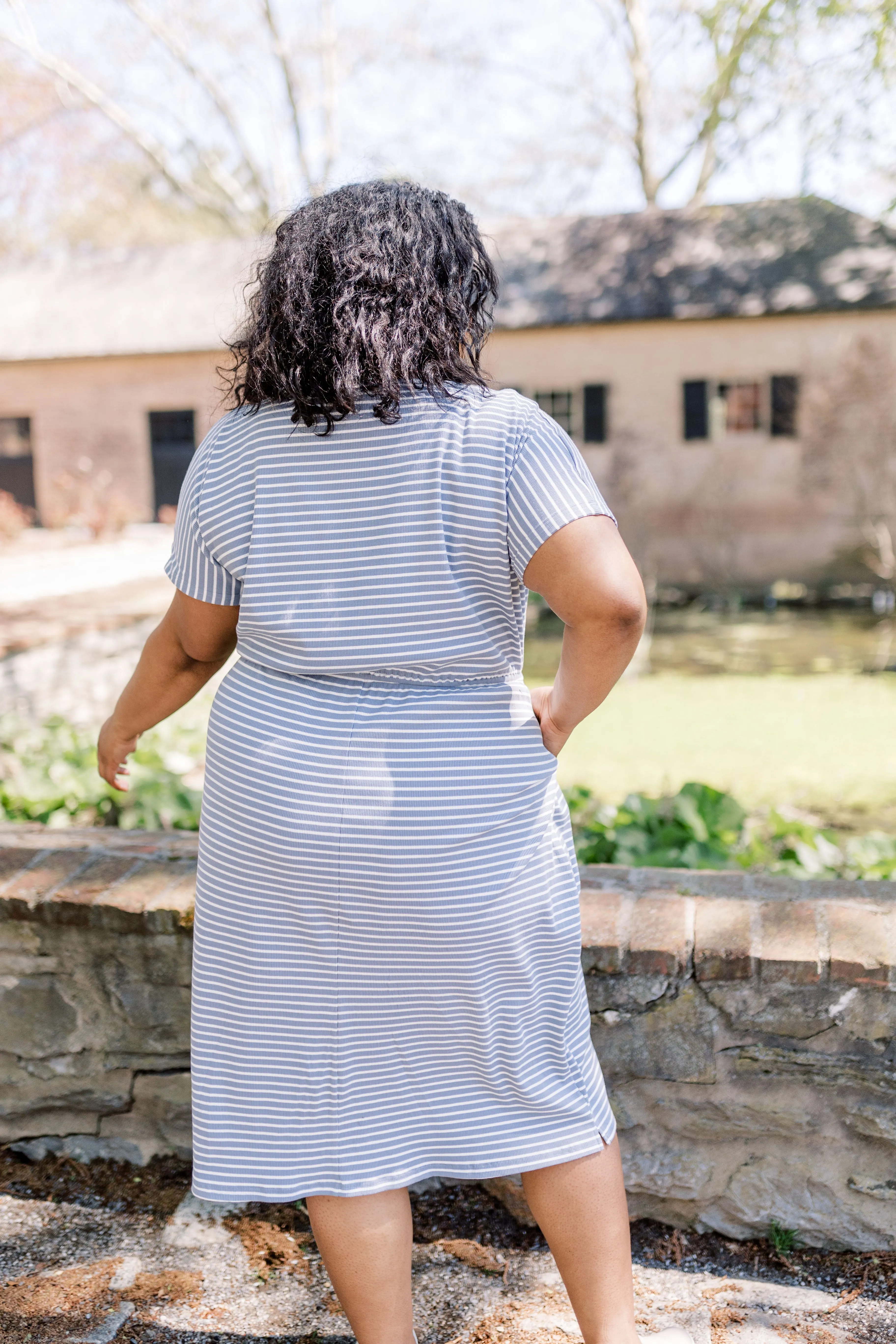 'Hannah' Striped Cotton Blend Midi Dress