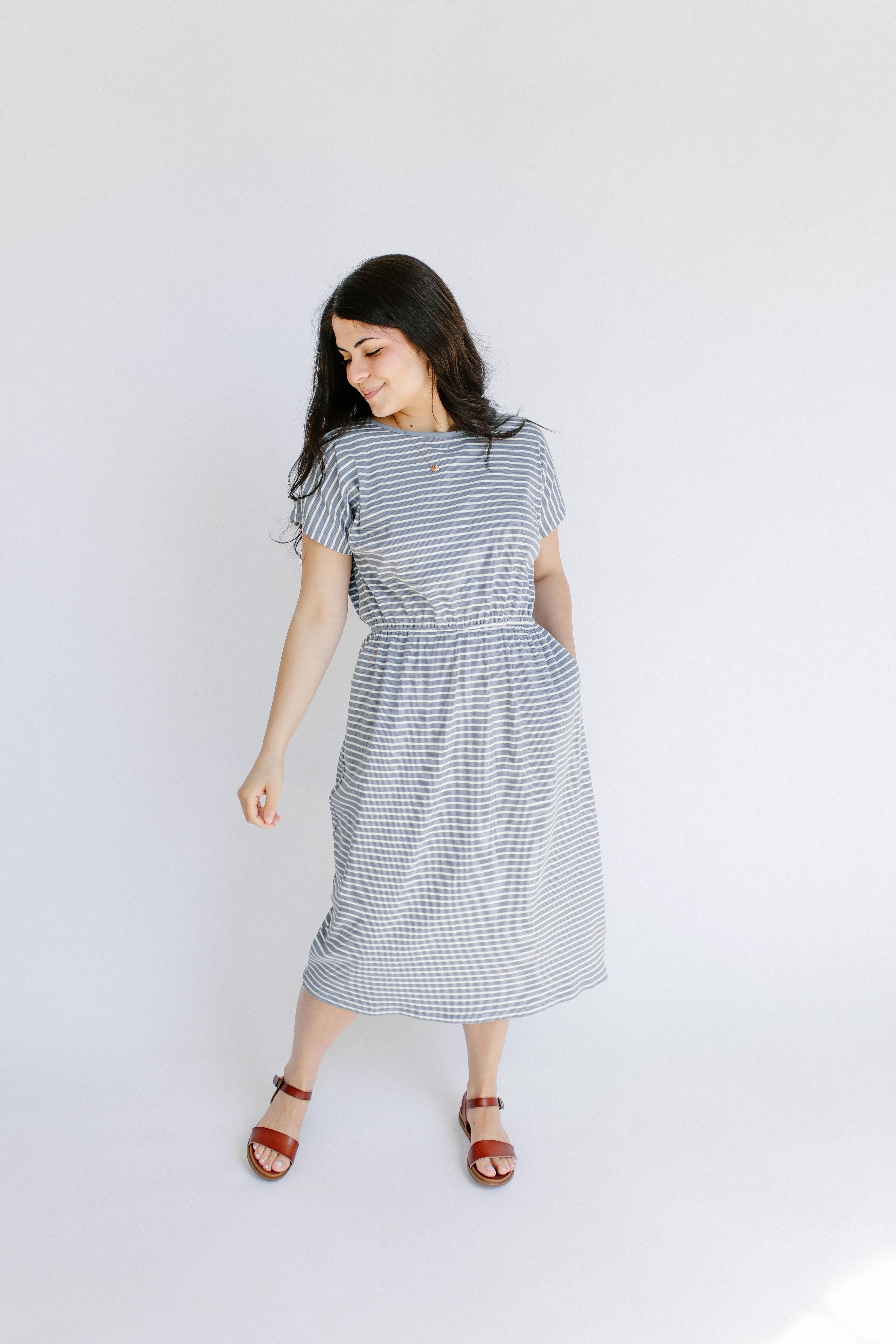 'Hannah' Striped Cotton Blend Midi Dress