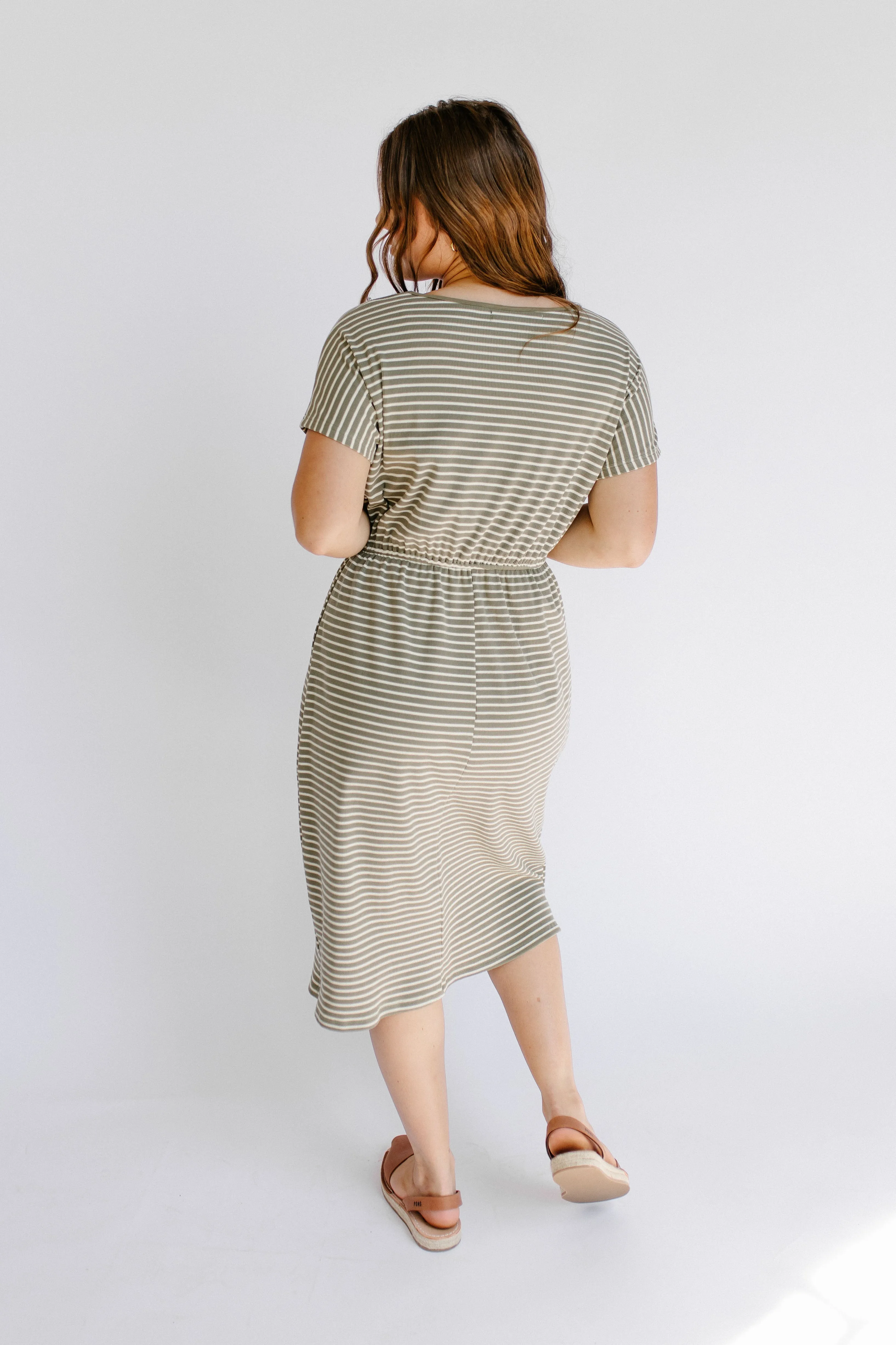 'Hannah' Striped Cotton Blend Midi Dress